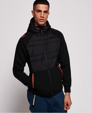 Superdry Gym Tech Stretch Hybrid Férfi Kapucnis Pulóver Fekete | IQZHE8024